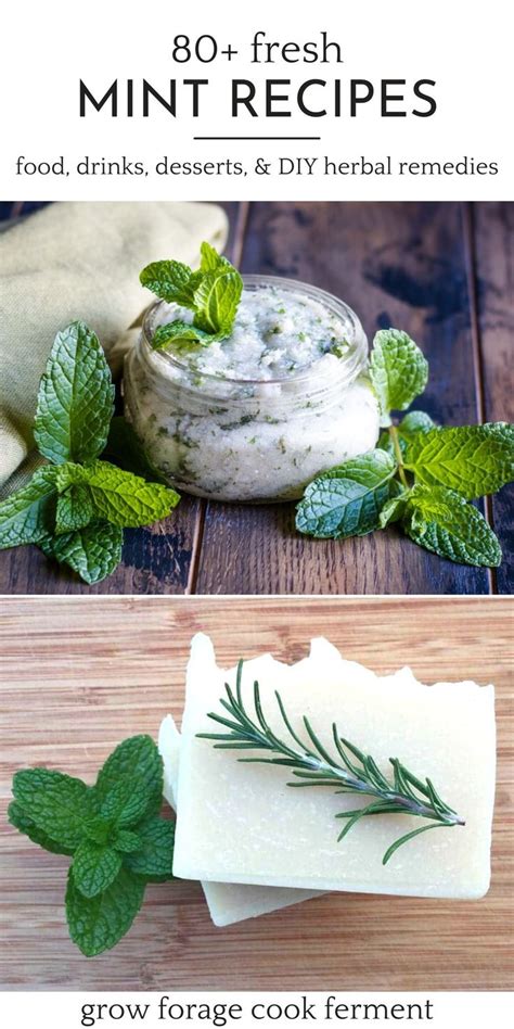 the ingredients to make mint and herb soaps are shown in this collage ...