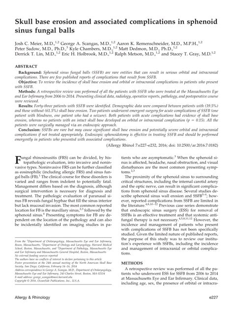 Pdf Skull Base Erosion And Associated Complications In Sphenoid Sinus Fungal Balls