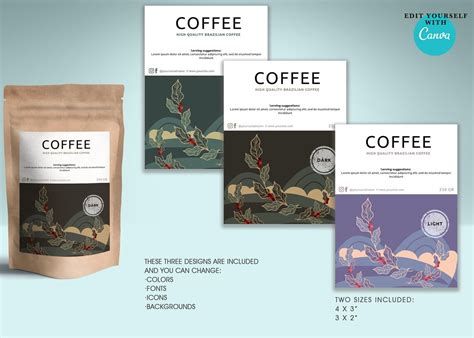 Printable Coffee Bag Label Template Editable Coffee Packaging - Etsy