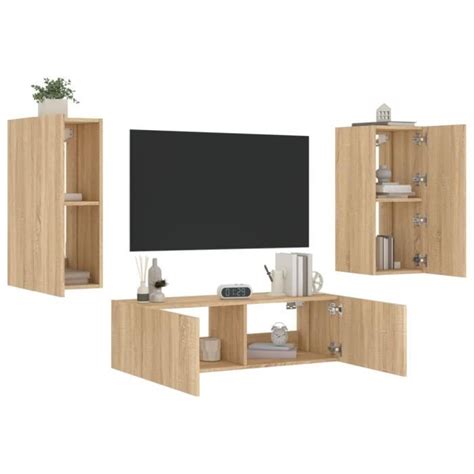 Meuble TV muraux 3 pcs avec lumières LED chêne sonoma SALALIS