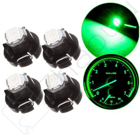 4Pcs Green T3 Neo Wedge LED Dash Panel HVAC Climate Heater Control