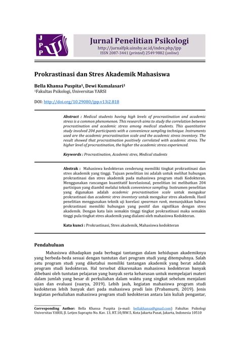 Pdf Prokrastinasi Dan Stres Akademik Mahasiswa