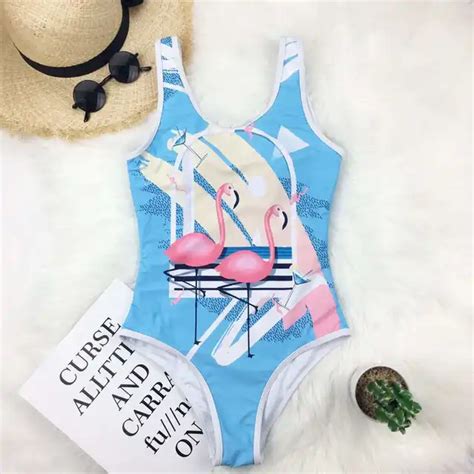 Sexy Flamingo One Piece Swimsuit Floral Print Swimwear Women Push Up