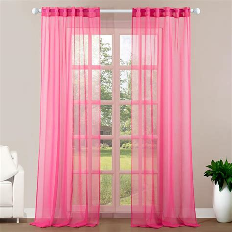 Topfinel Semi Sheer Hot Pink Living Room Curtains 96 Inches