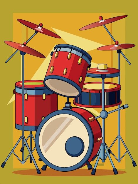 Premium Vector | A cartoon drawing of a drum set with a red drum set