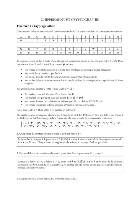 Chiffrement Et Cryptographie Corrige Chiffrement Et Cryptographie