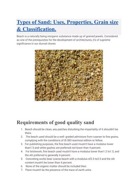 Ppt Types Of Sand Uses Properties Grain Size And Classification