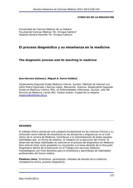 El proceso diagnóstico y su enseñanza en la medicina LUIS HUMBERTO