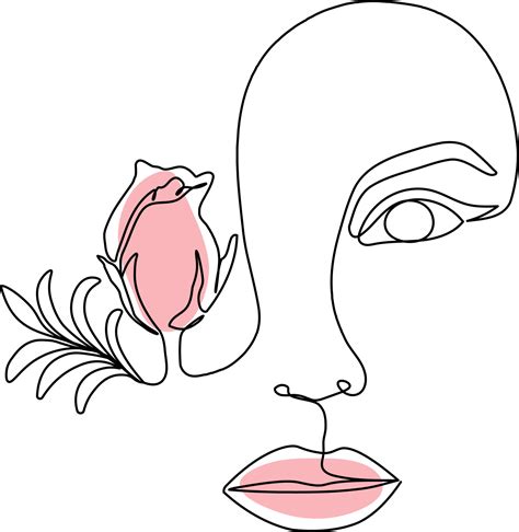 One Line Drawing Of Beauty Woman Face With Rose Vector Illustration