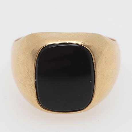 KLACKRING 18k Guld Onyx Hallberg Guldvarufabrik Hovjuv 1960