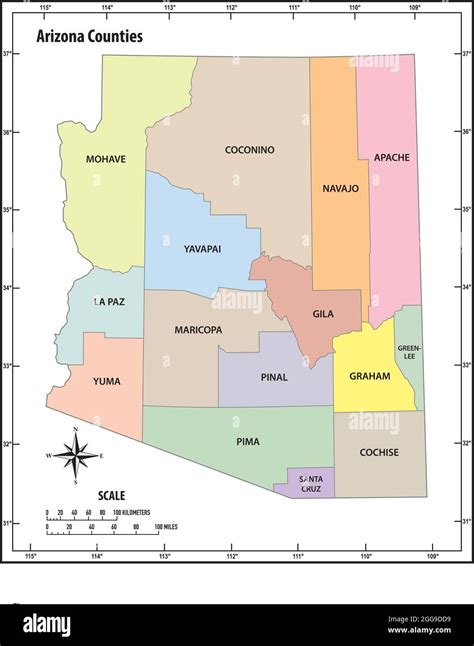 Arizona State Outline Administrative And Political Vector Map In Color Stock Vector Image And Art