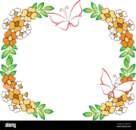 Vector Flowers Butterfly Border Frame Care Background Design Stock