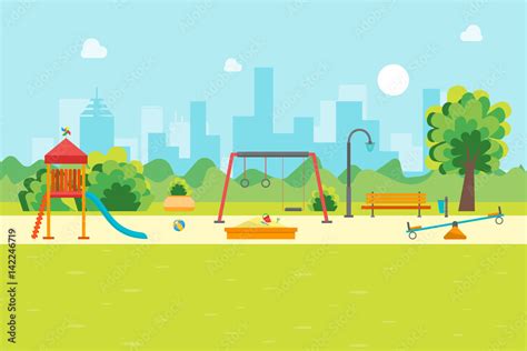 Cartoon Urban Park Kids Playground. Vector Stock Vector | Adobe Stock