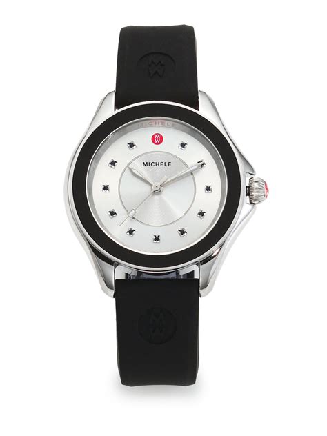 Michele Cape Black Topaz Stainless Steel And Silicone Strap Watchblack