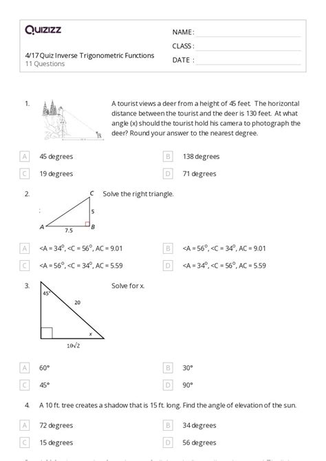 Inverse Trigonometric Functions Worksheets On Quizizz Free