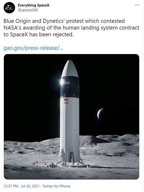 Blue Origin Protest Of Nasas 2 9b Spacex Moon Contract Is Denied