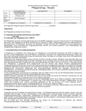 Ausfüllbar Online Pflegevertrag Muster Fax Email Drucken pdfFiller