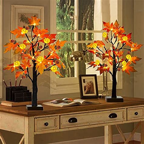 [ 2 Pack And Timer ] Turnmeon 24 Inch Fall Lighted Maple Tree