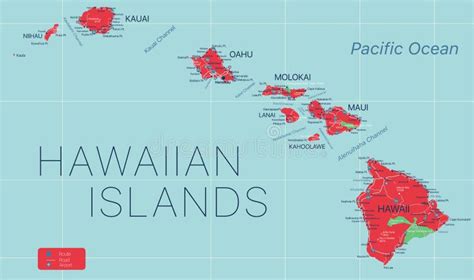 Mapa Editable Detallado Del Estado De Hawaii Ilustración del Vector