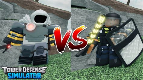 Gladiator Vs Warden Roblox Tower Defense Simulator Youtube