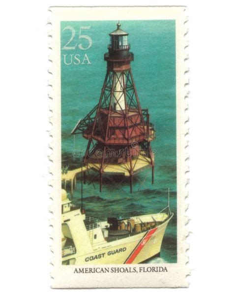 Old Postage Stamps From Usa With Lighthouse Editorial Photography