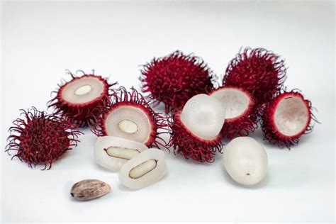 Hairy Tropical Exotic Rambutan Fruit Whole Half Cut Seed Flesh