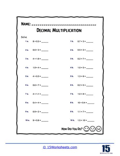 Decimal Multiplication Worksheets 15