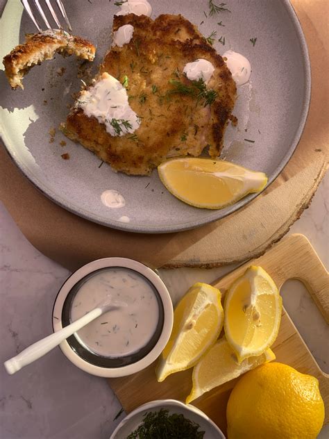 Crispy Pork Schnitzel With Lemon Dill Sauce Tk