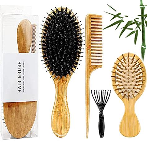 Bamboo Wooden Hair Brush Boar Bristle Hair Brush For Thick Curly Long