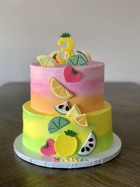 Summer Birthday Cake with Fruit Decorations