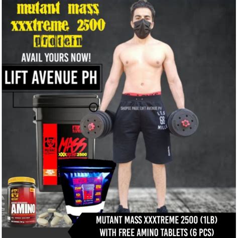 Mutant Mass Xxxtreme 2500 1lb Triple Chocolate Flavor With Free Amino Tablets 6 Pcs Shopee