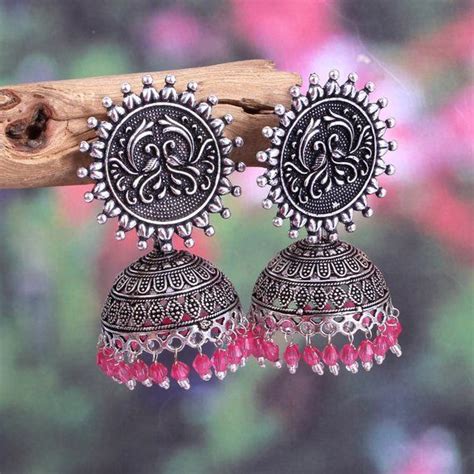 Oxidized Silver Plated Handmade Jhumka Jhumki Earrings For Women Light