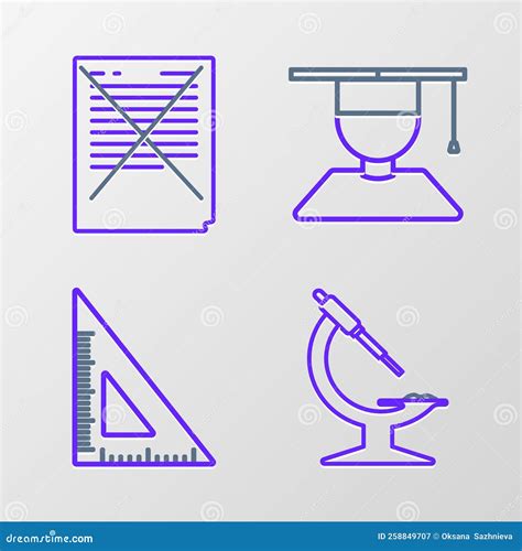 Set Line Microscope Triangular Ruler Graduate And Graduation Cap And