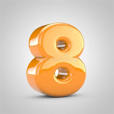 3d Number 8 Orange Juice Font With Drops Isolated On White Background