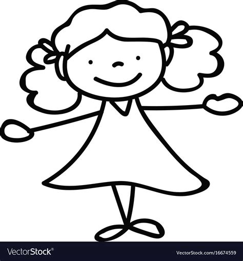 Hand drawing abstract happy cute girls line art Vector Image