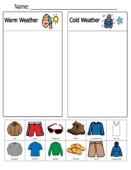 Life Skills Weather Clothing Sort Worksheet File Folder TPT