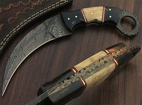 Handmade Damascus Karambit Original Buffalo Bone And Camel Bone Handle