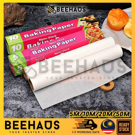 Beehaus Baking Paper 5m 10m 20m 50m Non Stick Baking Cooking Paper