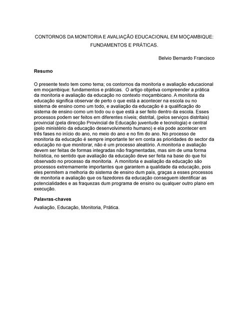 Contornos da monitoria e avaliação em educação CONTORNOS DA MONITORIA