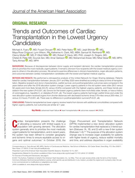 Pdf Trends And Outcomes Of Cardiac Transplantation In The Lowest