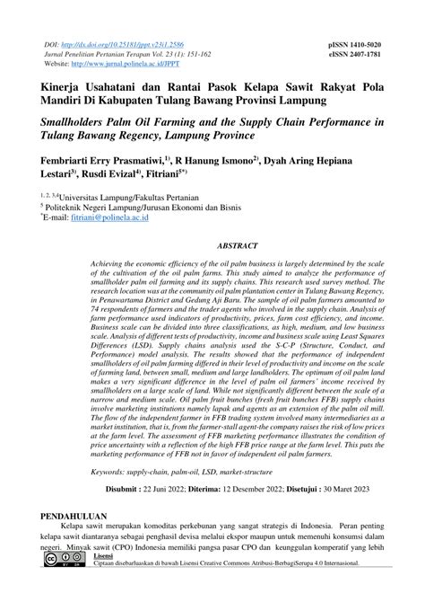 Pdf Kinerja Usahatani Dan Rantai Pasok Kelapa Sawit Rakyat Pola