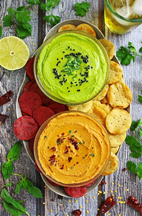 Tomato Basil Hummus Dip & Green Goddess Hummus Dip