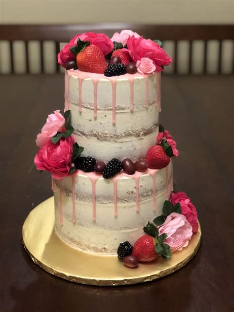 Semi Naked Fruit And Flowers Cake Cake Tiered Cakes Cake Designs