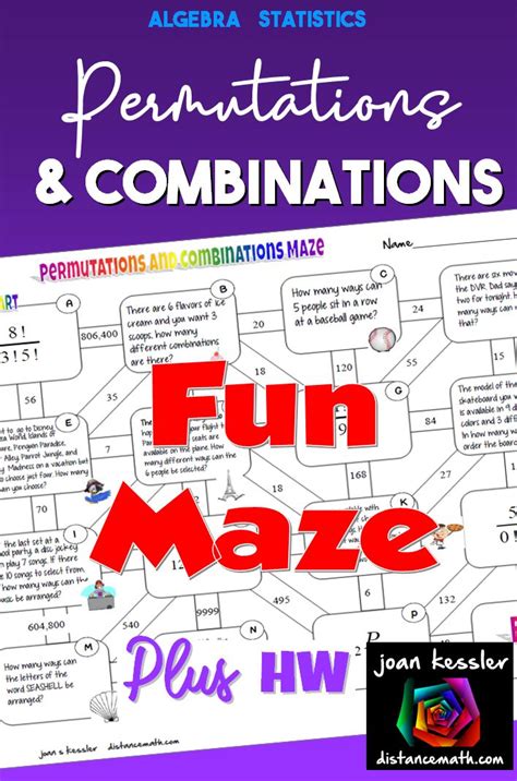 Combinations Permutations Fun Maze Plus Quiz Hw Permutations And Combinations Math Lessons