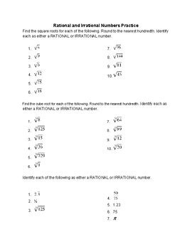 Rational And Irrational Numbers Worksheet By Jennifer Ellis Tpt