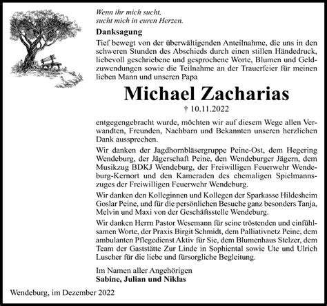 Traueranzeigen Von Michael Zacharias Trauer Anzeigende