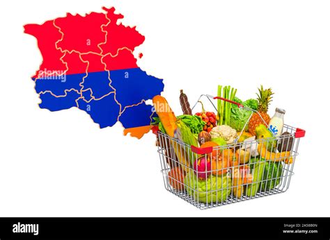 Purchasing power and market basket in Armenia concept. Shopping basket ...