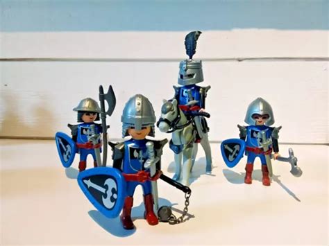 PLAYMOBIL LOT CHEVALIERS Château Médiéval Bleue Armes EUR 13 99