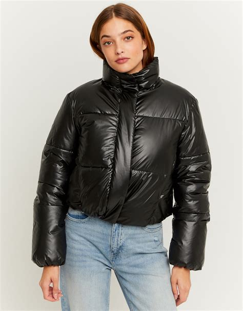 Schwarze Gl Nzende Gef Tterte Cropped Jacke Tally Weijl Deutschland