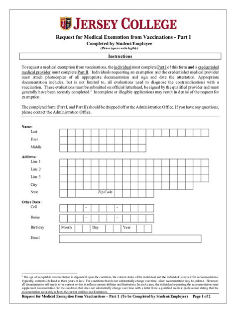 Fillable Online REQUEST FOR MEDICAL EXEMPTION FROM Fax Email Print